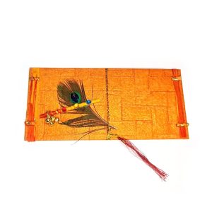Envelope Artístico Krishna: Brilho Laranja e Símbolos Sagrados