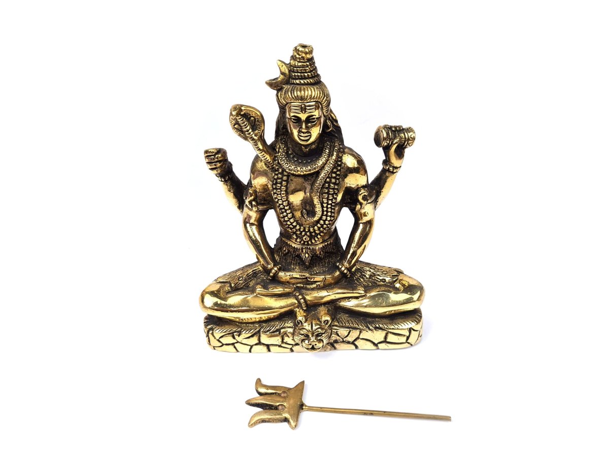 Estátua do Deus Shiva em lótus com tridente removível Fine Art em brass 15m - Image 4