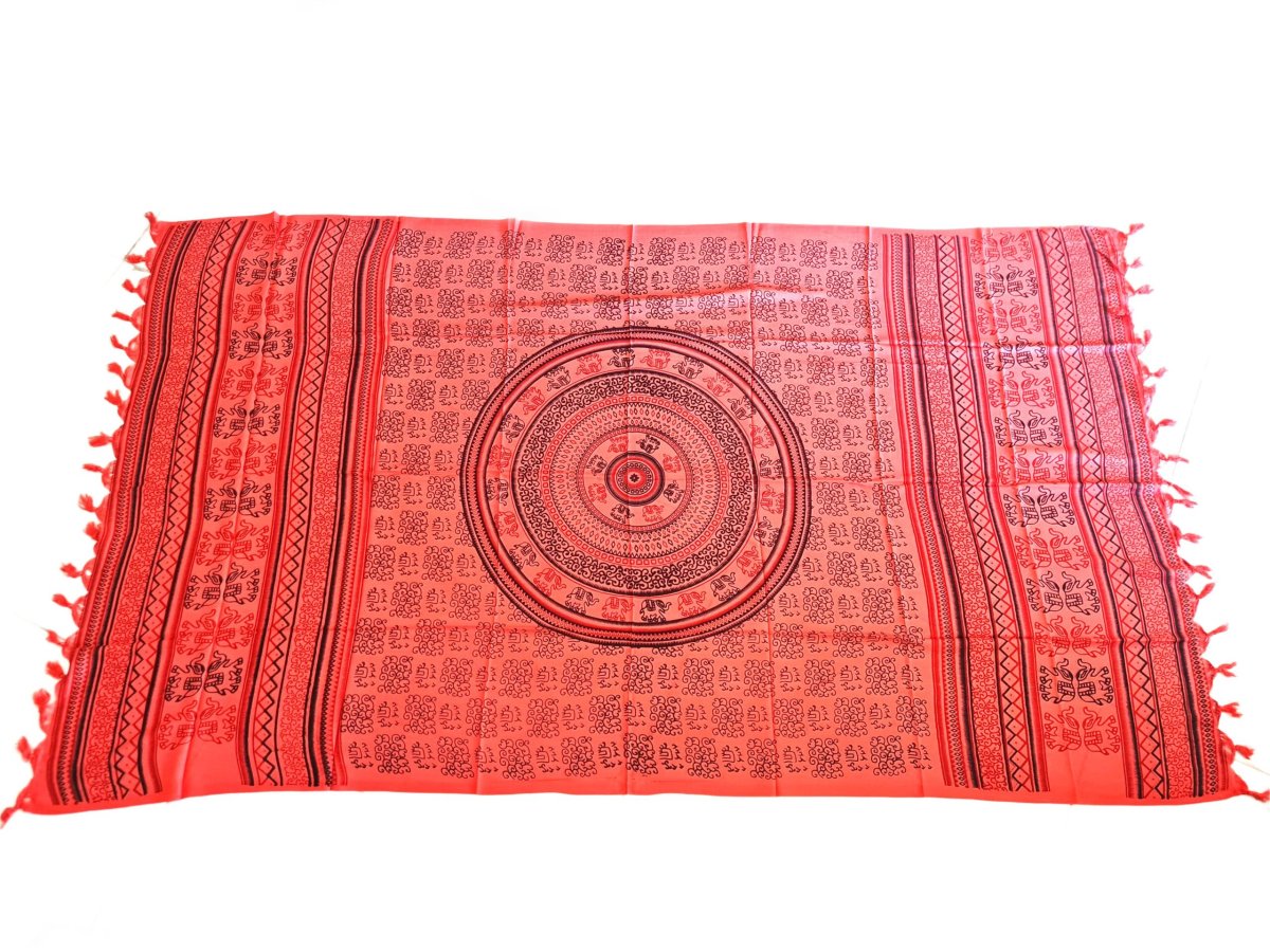 Chadar indiano (manto de oração) de elefantes e mandala rosa coral - Image 2