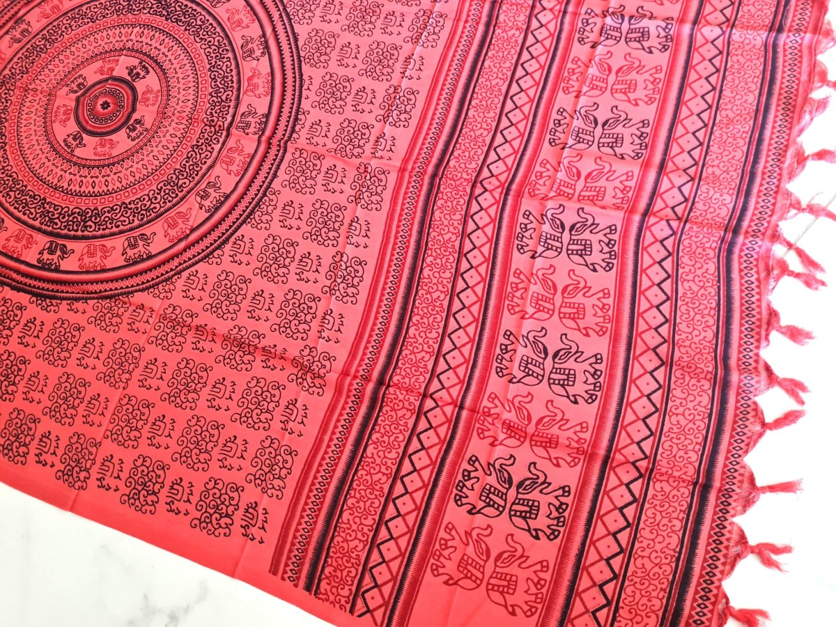 Chadar indiano (manto de oração) de elefantes e mandala rosa coral - Image 3