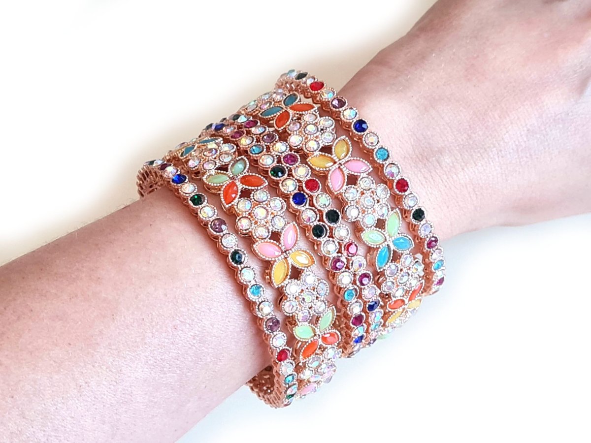 Conjunto de 6 pulseiras indianas com pedrarias Jardim de Basant - Image 3