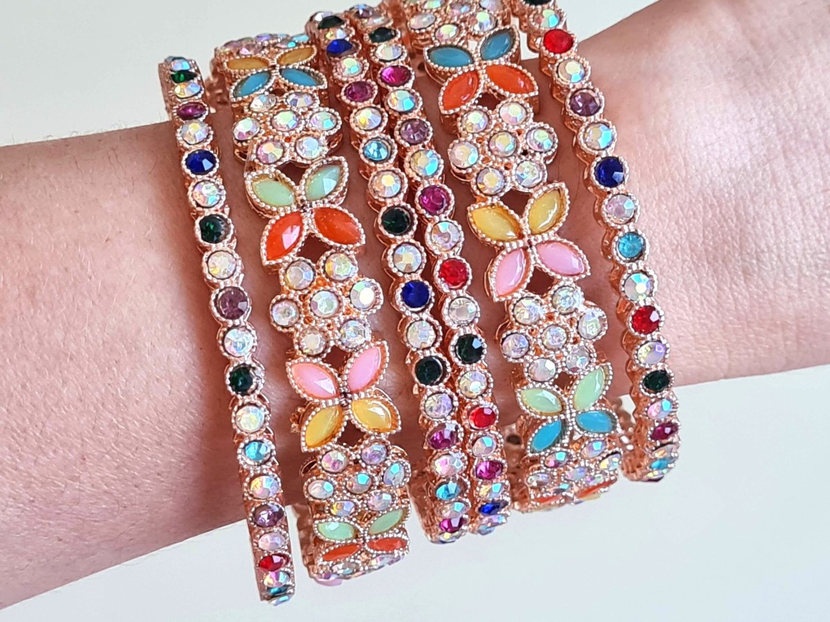 Conjunto de 6 pulseiras indianas com pedrarias Jardim de Basant - Image 4