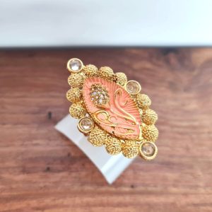 Anel indiano de festa dourado design floral rosé com pedras