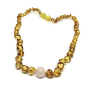 Colar UNO Âmbar Mel e Quartz Rosa Adulto