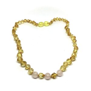 Colar de Âmbar Mel e 3 Quartz Rosa Adulto