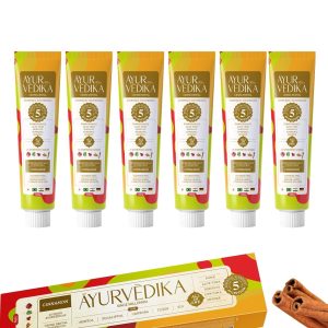 Kit 6 Cremes Dental AYURVÈDIKA sabor Cinnamon sem flúor 100g