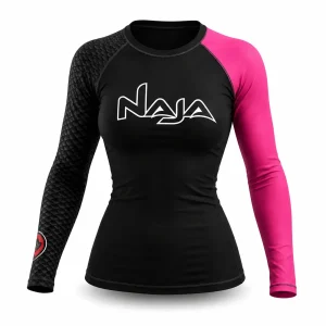 RASH GUARD MANGA LONGA PRETO E ROSA SNAKE JIU-JITSU - NAJA