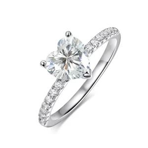 Anel de Coração Solitário Moissanite - 100% Prata 925