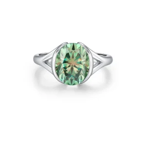 Anel Oval Verde Moissanite 3 ct - 100% Prata 925