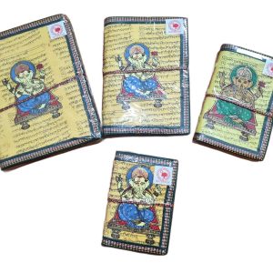 Cadernos indianos artesanais pintados a mão Ganesha amarelo