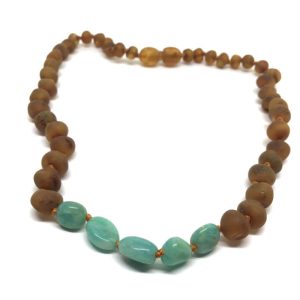 Colar de Âmbar Hope Cognac Não Polido e Amazonite Bebé – Criança