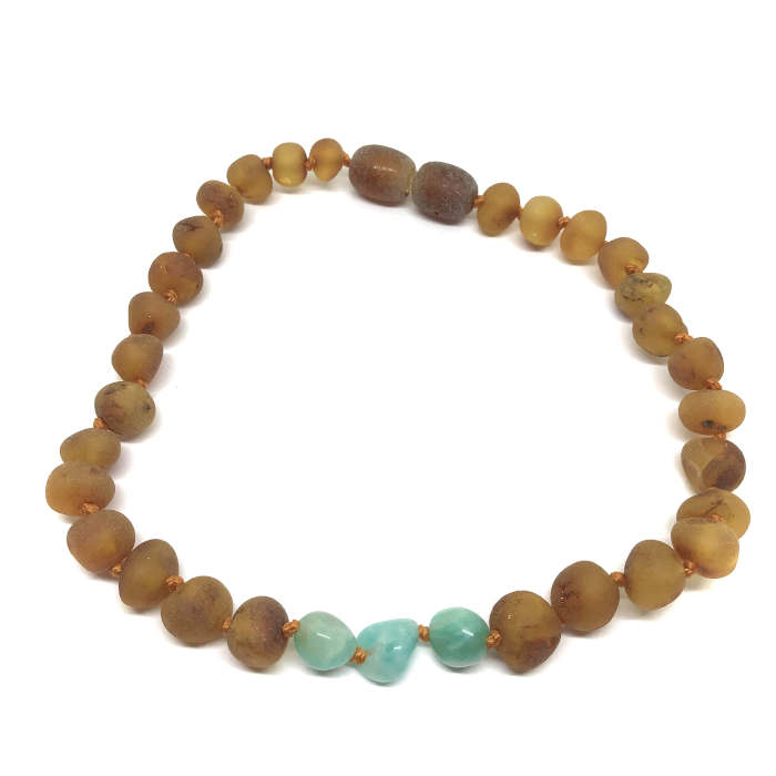 Tornozeleira (adulto) de Âmbar Cognac Não Polido e Amazonite - Image 2