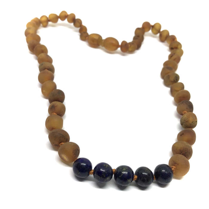 Colar de Âmbar Hope Cognac Não Polido e Lapis Lazuli Bebé – Criança - Image 2