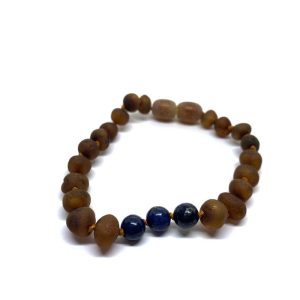 Pulseira – Tornozeleira de Âmbar Cognac Não Polido e Lapis Lazuli Bebé – Criança
