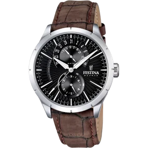 Relógio festina retro f16573/4 preto com correia de couro, masculino