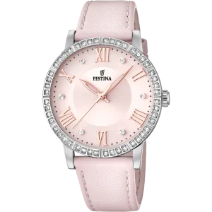 Relógio festina coleção boyfriend f20412/2 pulseira de couro rosa, mulher