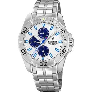 Relógio festina coleção multifuncional f20445/1 prateado com pulseira de aço, para homem.