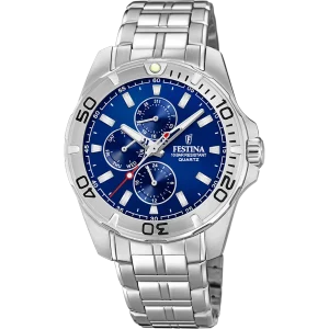 Relógio festina coleção multifuncional f20445/2 azul pulseira de aço, homem