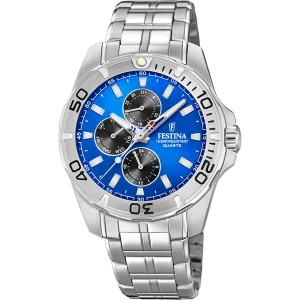 Relógio festina coleção multifuncional f20445/4 azul com correia de aço, para homem.
