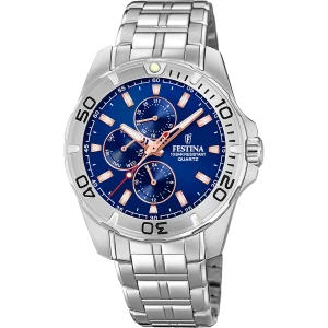 Relógio festina coleção multifuncional f20445/5 azul com correia de aço, para homem.