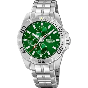 Relógio Festina F20445/7 verde pulseira de 316L de aço inoxidável, homem