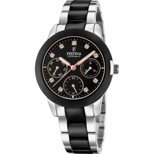 Relógio festina cerâmica f20497/3 preto com correia de aço, feminino