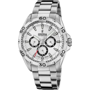 Relógio festina f20623/1 branco pulsera de de aço inoxidável, homem