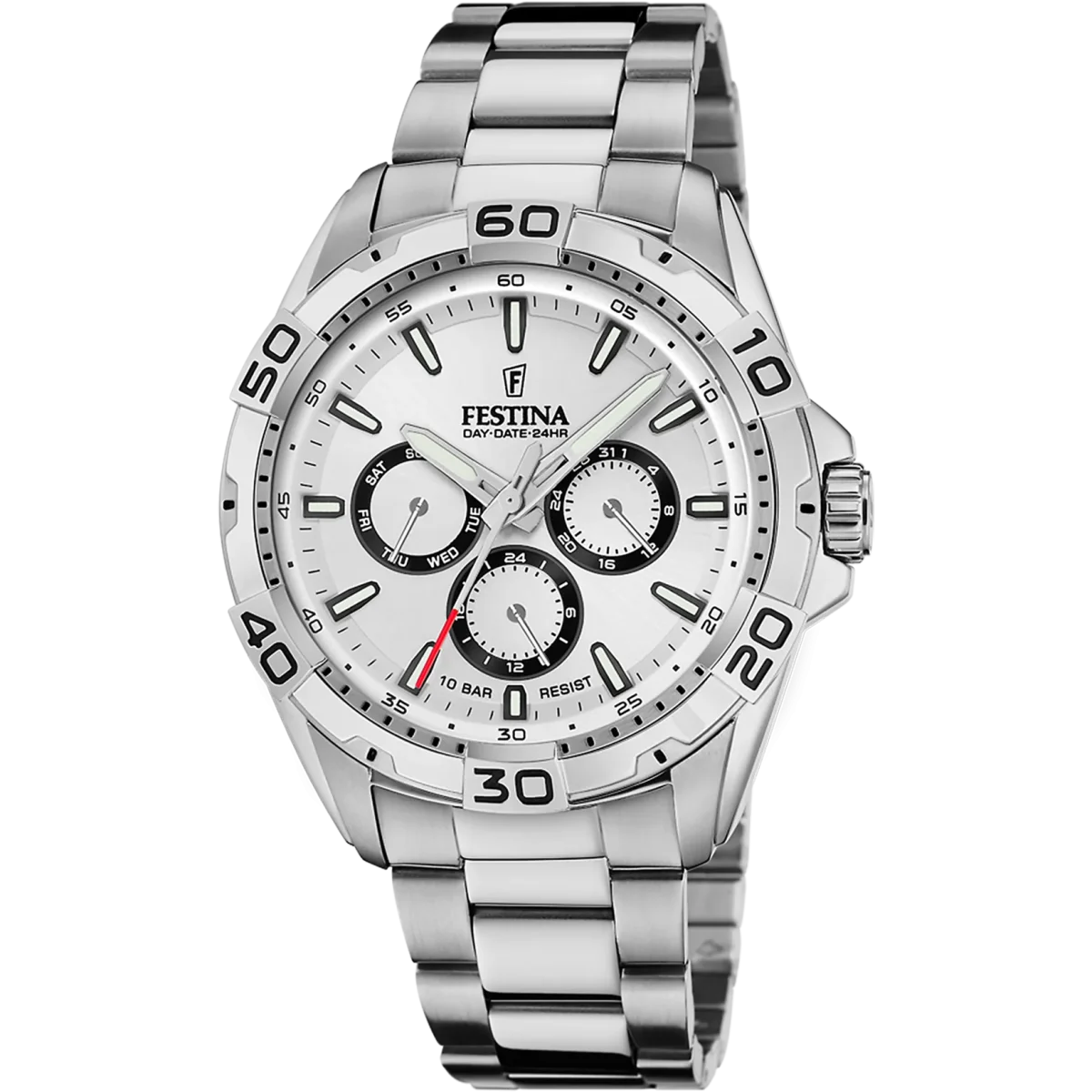Relógio festina f20623/1 branco pulsera de de aço inoxidável, homem