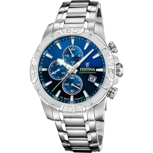 Relógio festina timeless chronograph f20704/4 azul pulsera de de aço inoxidável, homem