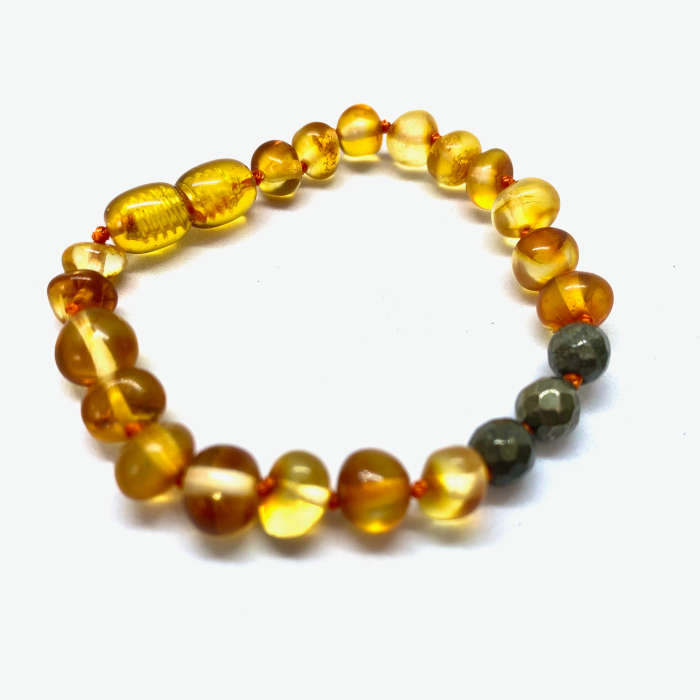 Pulseira – Tornozeleira de Âmbar Barroco Juvenil/Mulher Mel e Pirita - Image 3