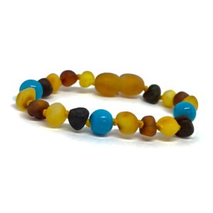 Pulseira – Tornozeleira de Âmbar Multicor Não Polido e Turquesa Adulto